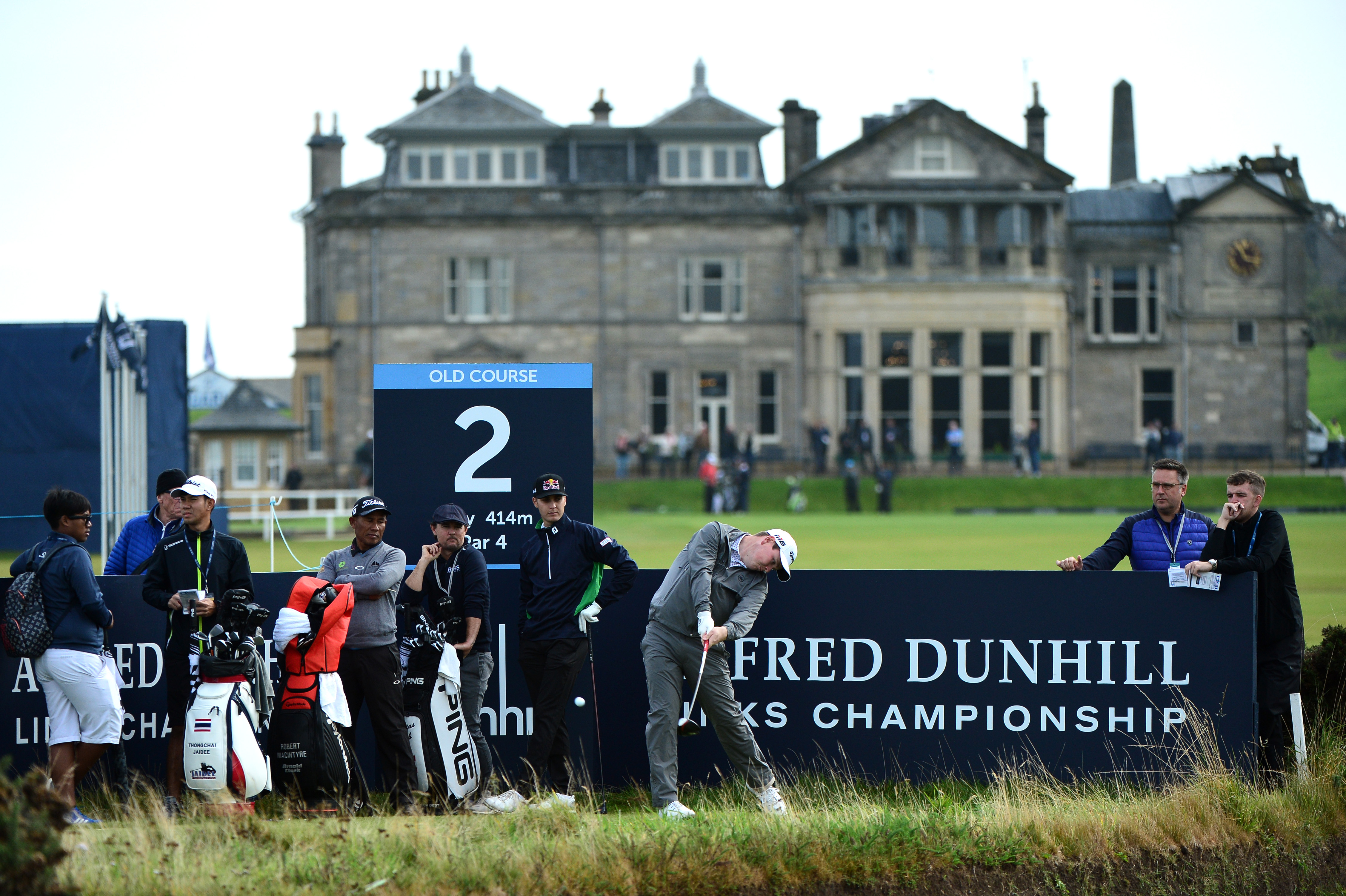 Robert MacIntyre of Scotland tees off on the 2nd hole at The Old Course in St Andrews.