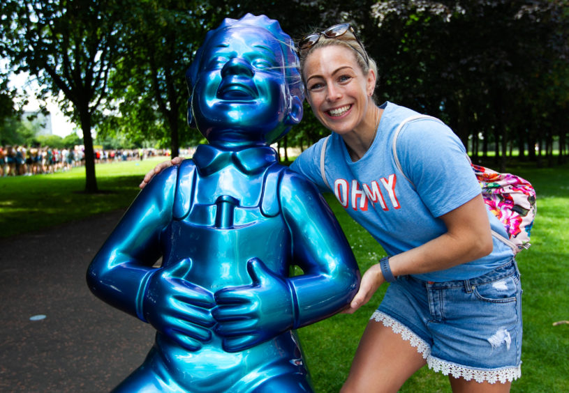 Oor Wullie with Judo Olympian Sally Conway.