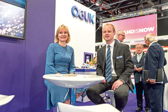 • Photo taken today at Offshore Europe, P&J Live Aberdeen with OGUK Chief Executive Deirdre Michie and report author, OGUK Market Intelligence Manager Ross Dornan