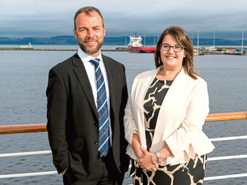Maggie Nicoll with Brodies Aberdeen shipping partner, Malcolm Mackay.