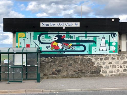 Artist KGM's mural at Nigg Bay Golf Club