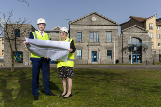 ABERDEEN, SCOTLAND - APRIL 23, 2019:  Aberdeen Science Centre is poised to receive a £4.7 million revamp. Gavin Currie, Managing Director Bancon Contruction with Liz Hodge, CEO Aberdeen Science Centre

(Photo by Ross Johnston/Newsline Media)