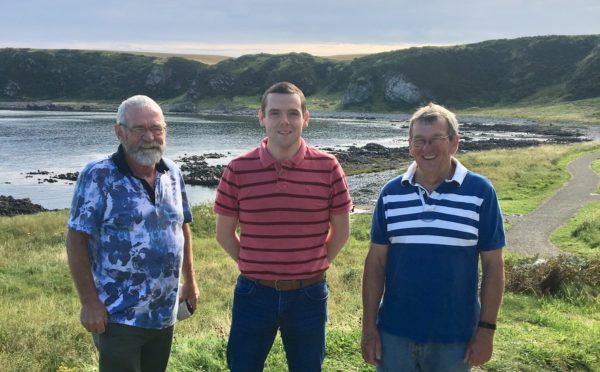Alex Donn, Douglas Ross and Stan Slater on the Cullen coastal path.