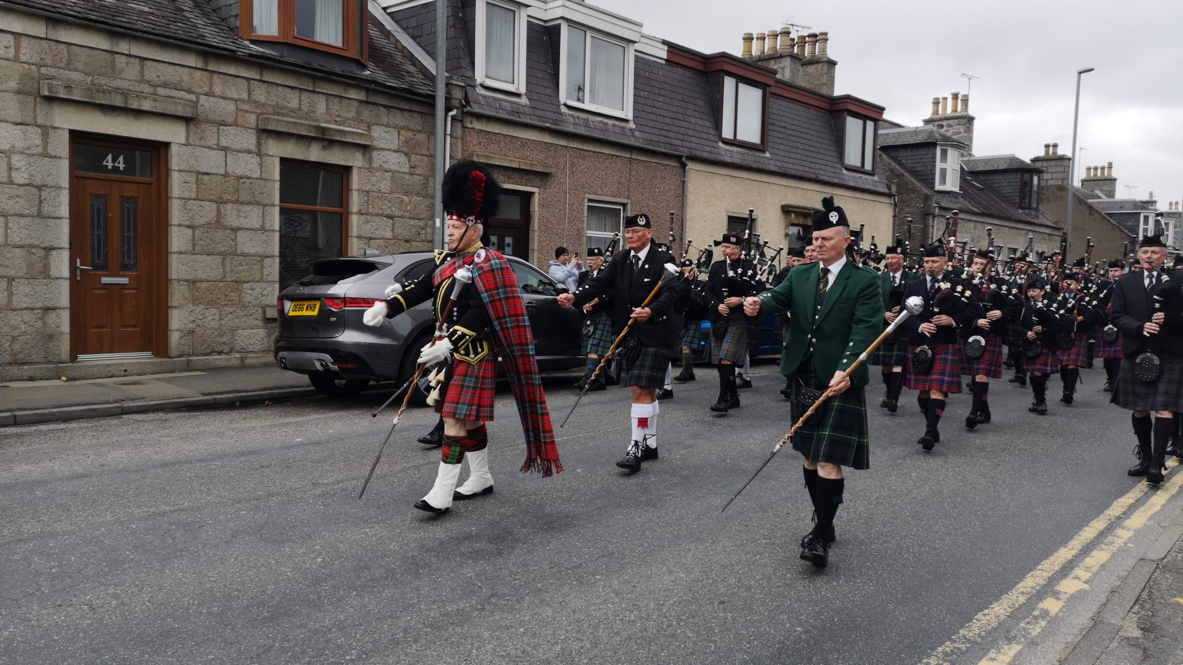 The pipe band parade through Inverurie