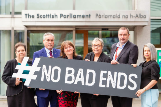 Pictured Jackie Baillie, Iain Gray, Maree Todd, SallyAnn Kelly, CEO, Aberlour, Neil Findlay and Gail Ross