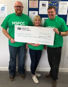 Elaine & Craig Mitchell and Brian Morrison from Inverurie raised £1,500 for charity