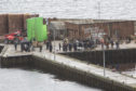 The scene at Lybster Harbour, on Wednesday where the Netflix drama The Crown was being filmed. Photo: Robert MacDonald/Northern Studios