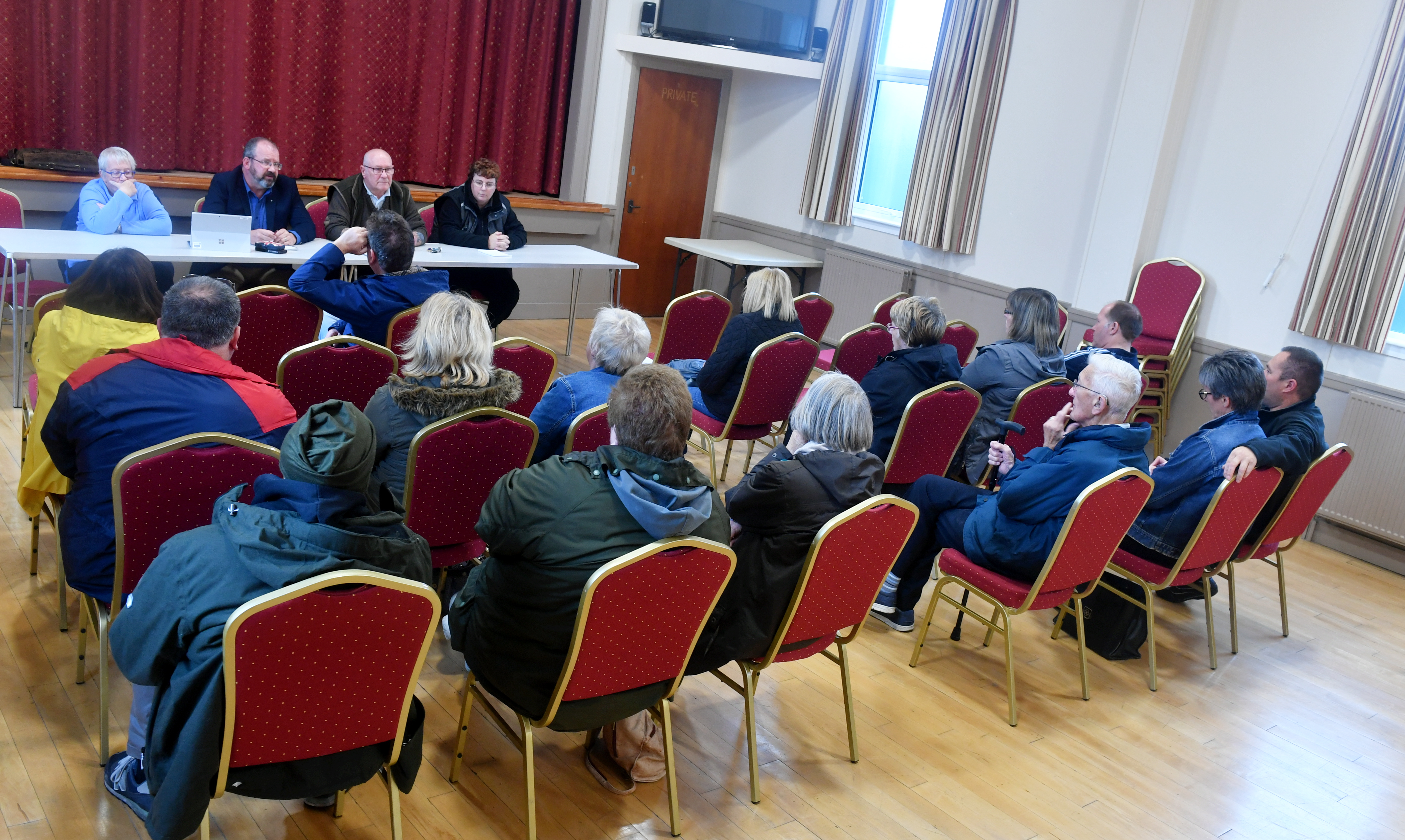 Banff and district Community Safety Group held a meeting at Buchan Street Hall to discuss what they can possibly do to try to reverse the decision to close the Chalmers Hospital MIU overnight. Picture by Chris Sumner