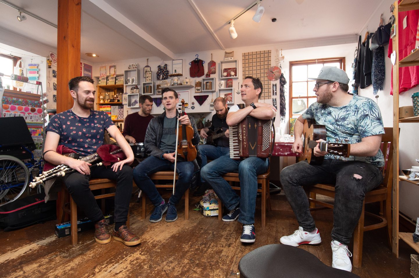 Traditional music band Manran play surprise breakfast gig at Boogie Woogie Cafe in Keith for customers. 
Picture and video by Jason Hedges