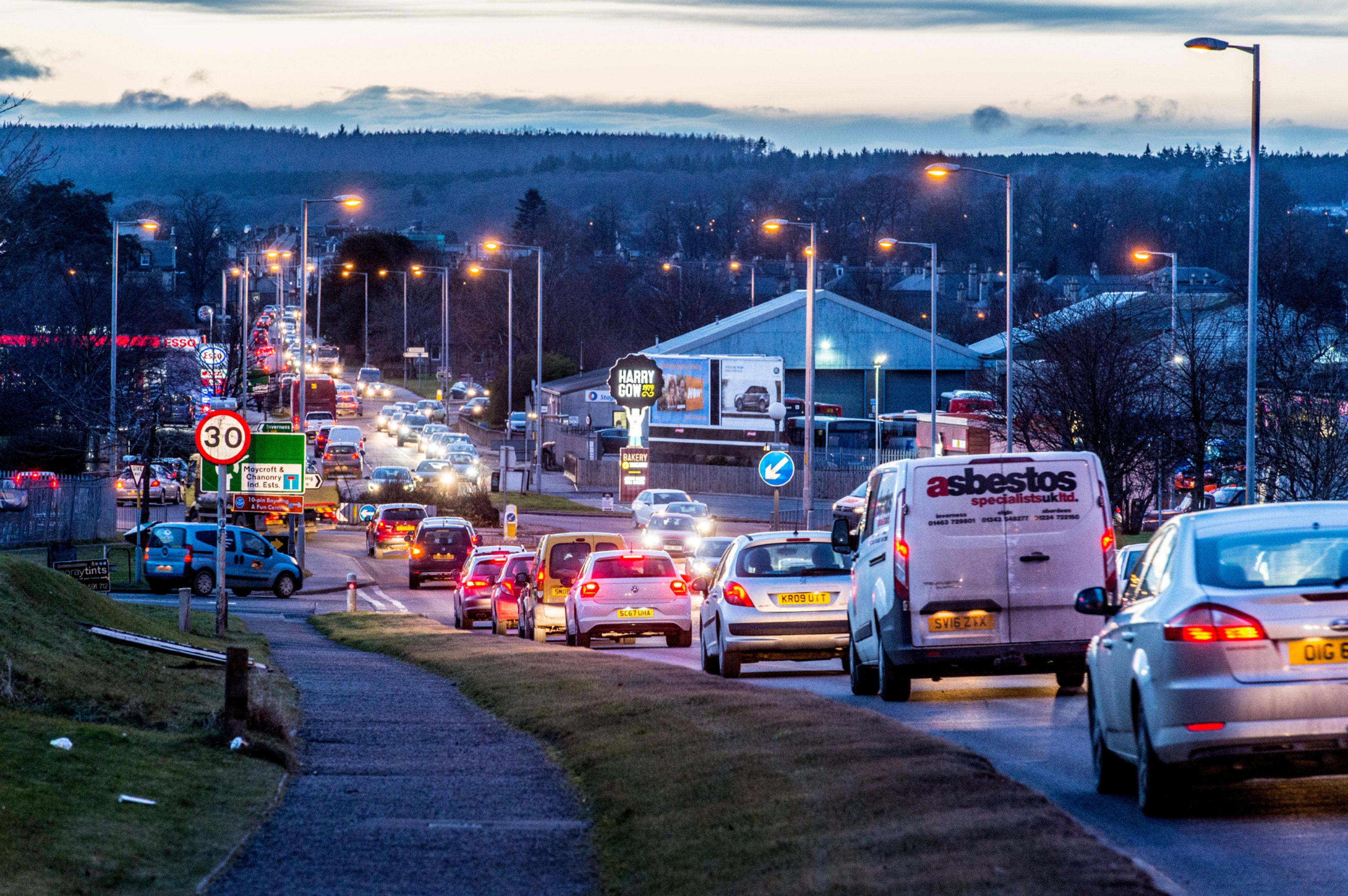 Traffic on the A96 Aberdeen to Inverness road in Elgin.