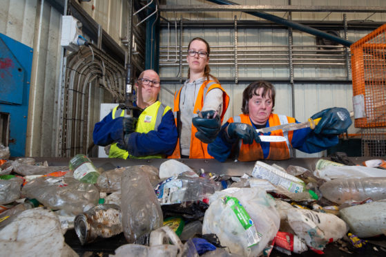 Picture:L2R - Lee Strachan (Trainee) holding a car part, Laura Campbell (Team Leader) holding needles, Linne Annand (Trainee) holding some of the knives found.

Pictures by JASON HEDGES