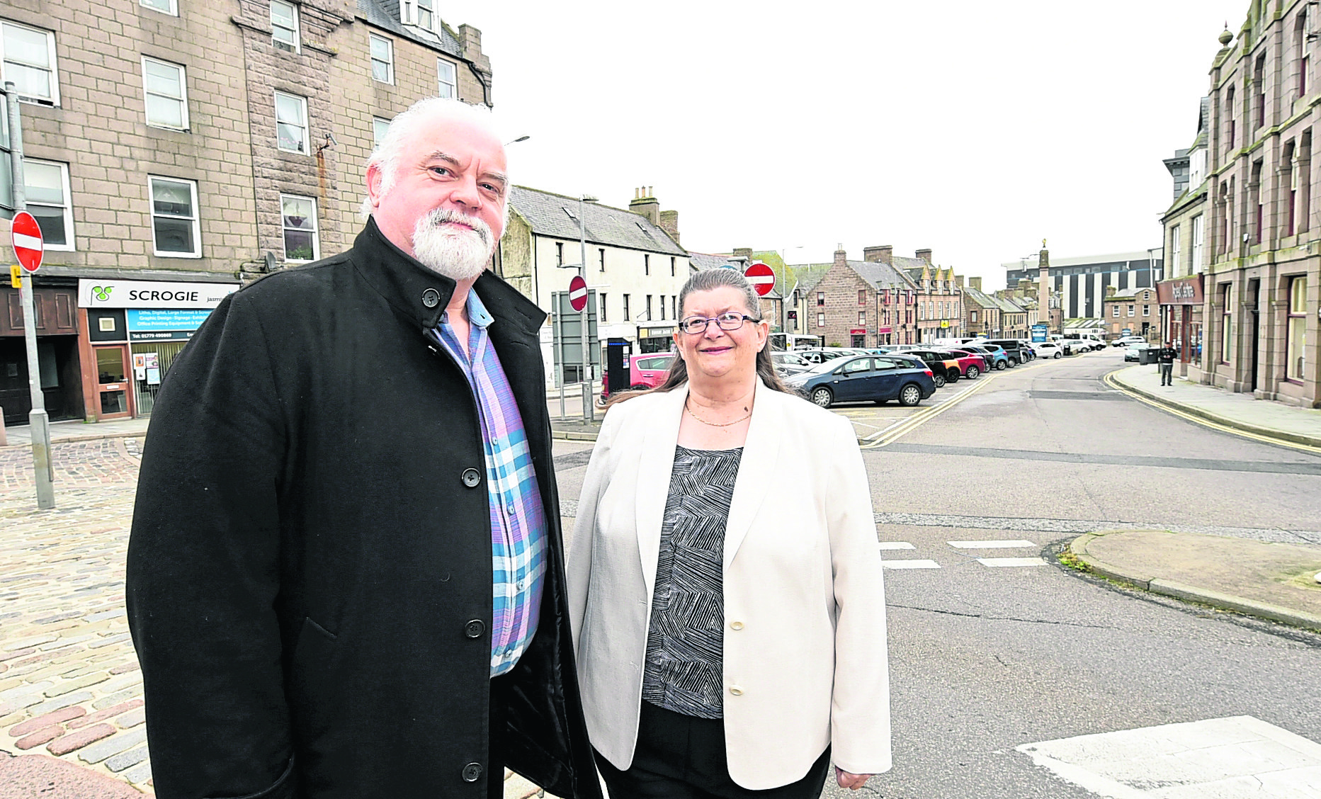Peterhead CCTV project is progressing with members of the community council and the safety group and Rediscover Peterhead. In the picture are Leslie Forsyth, Rediscover Peterhead and councillor, Ann Allan, Buchan community safety group. 
Picture by Jim Irvine