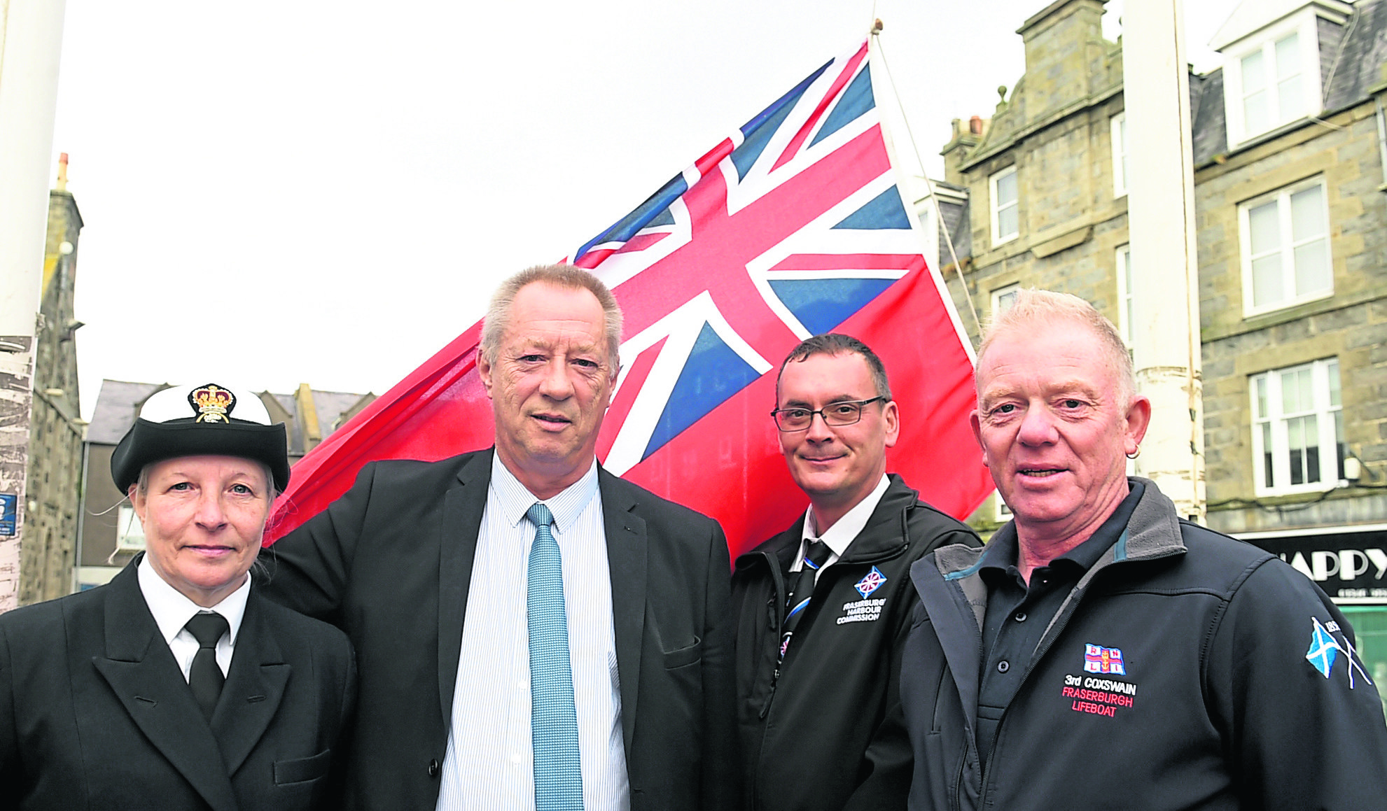 From left: Pat Davidson, Fraserburgh sea cadets, cllr Andy Kille, John Strachan, Fraserburgh harbour board, and John May, Fraserburgh life boat. 
Picture by Jim Irvine