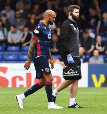 24/08/19 LADBROKES PREMIERSHIP
ROSS COUNTY vs LIVINGSTON (1-4)
GLOBAL ENERGY STADIUM - DINGWALL
Ross County's Liam Fontaine suffers an injury