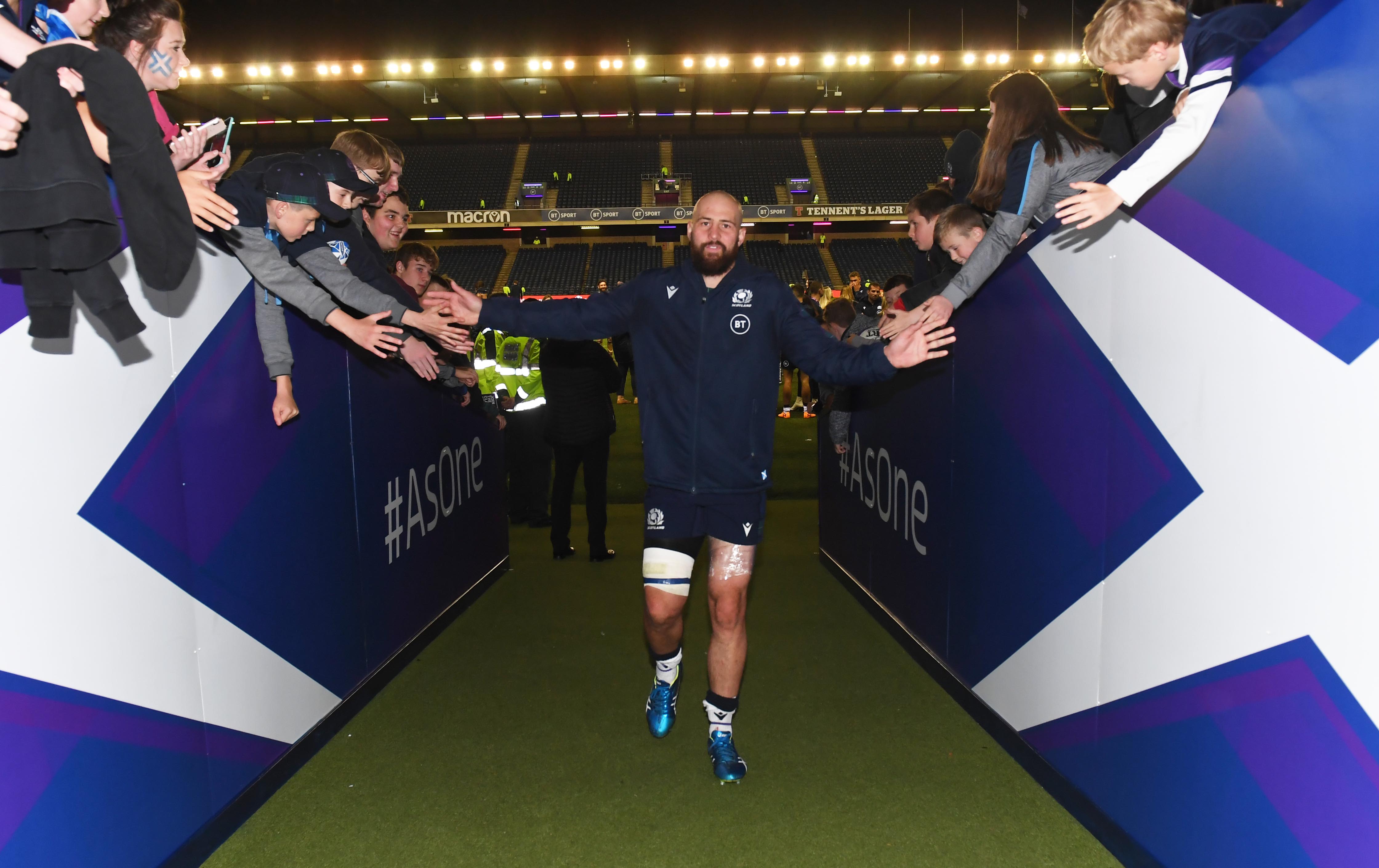 Blade Thomson leaves the field during Scotland's warm up match against Georgia.