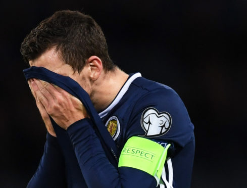 Andrew Robertson during a UEFA Euro 2020 qualifier between Scotland and Belgium, at Hampden Park.