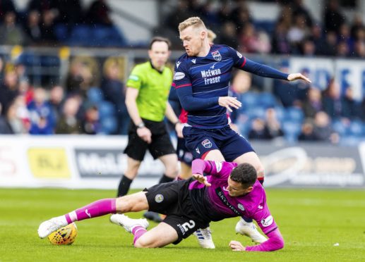 DINGWALL, SCOTLAND - SEPTEMBER 14: St. Mirren's Paul McGinn in action during the Ladbrokes Premiership match between Ross County and St. Mirren at the Global Energy Stadium September 14, 2019 in Dingwall, Scotland. (Photo by Roddy Scott / SNS Group)