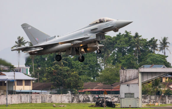 A Royal Air Force Typhoon lands at RMAF Butterworth, Malaysia, in order to participate in Exercise Bersama Lima 19.

Royal Air Force (RAF) Typhoon aircraft and personnel from II (Army Co-Operation) Squadron, RAF Lossiemouth, have deployed to Royal Malaysian Air Force (RMAF) Butterworth in Penang, Malaysia, in order to participate in Exercise Bersama Lima 19.

BL19 is an annual Five Powers Defence Arrangement (FPDA) Maritime/Air Field Training Exercise (FTX) and Joint Command Post Exercise (CPX) conducted to enhance the operability and mutual co-operation among the FPDA nations.  The Ex is sponsored on a rotational basis between the armed forces of Malaysia and the Republic of Singapore and facilitated by HQ Integrated Area Defence System (IADS).  The Ex also aims to develop the integration of Air, Maritime and Land forces to promote interoperability whilst exercising FPDA combined and joint doctrines at the tactical and operational levels.