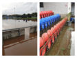 The aftermath of flooding at Turriff United's stadium