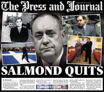 The front page of the Press and Journal on September 20, 2014.