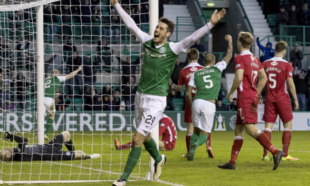 Brian Graham netting for Hibernian.