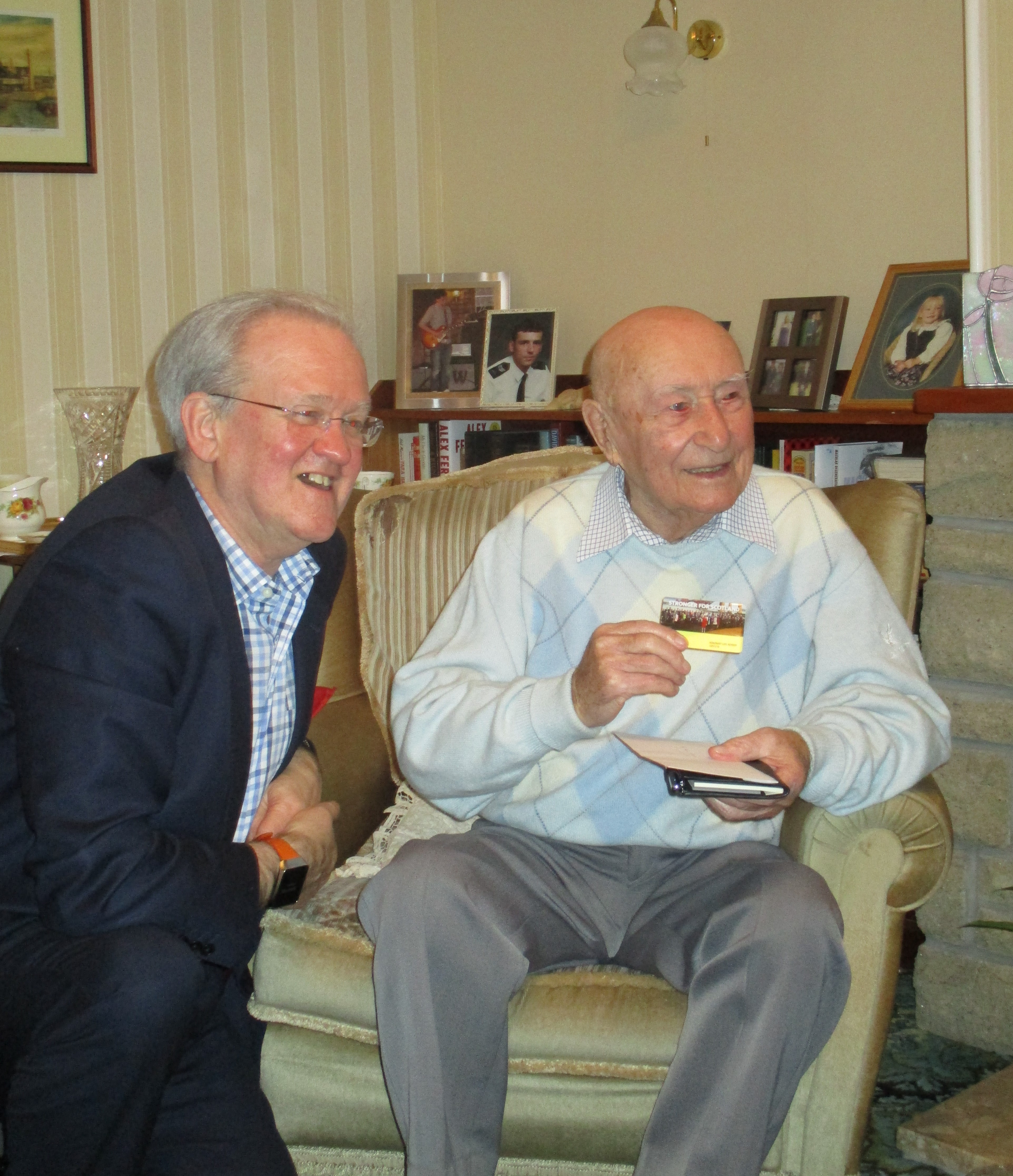 Stewart Stevenson MSP with Bob Ritchie holding his SNP Life Membership card