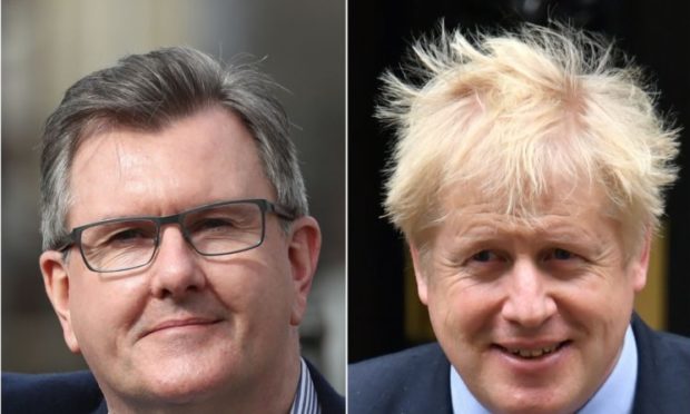 Sir Jeffrey Donaldson and Boris Johnson (Niall Carson/Dominic Lipinski/PA)