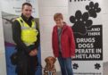 Ewan and Blade on duty at Sumburgh Airport with First Minister Nicola Sturgeon.