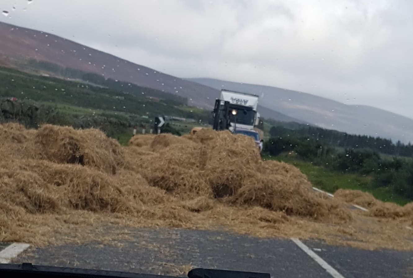 Hay on the road as traffic is held up on the A9.