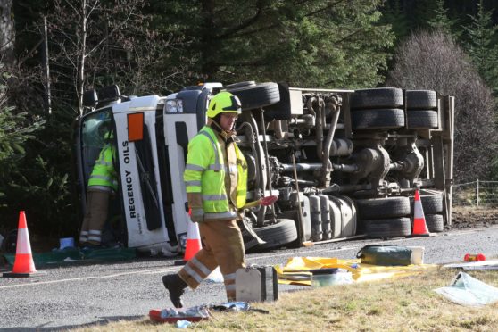 The fuel lorry carrying red diesel overturned on the A87.