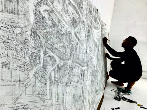 Carl Lavia and Lorna Le Bredonchel are in the midst of producing a large-scale ink portrait of Aberdeen as part of their ‘Sketchnthecity’ initiative.