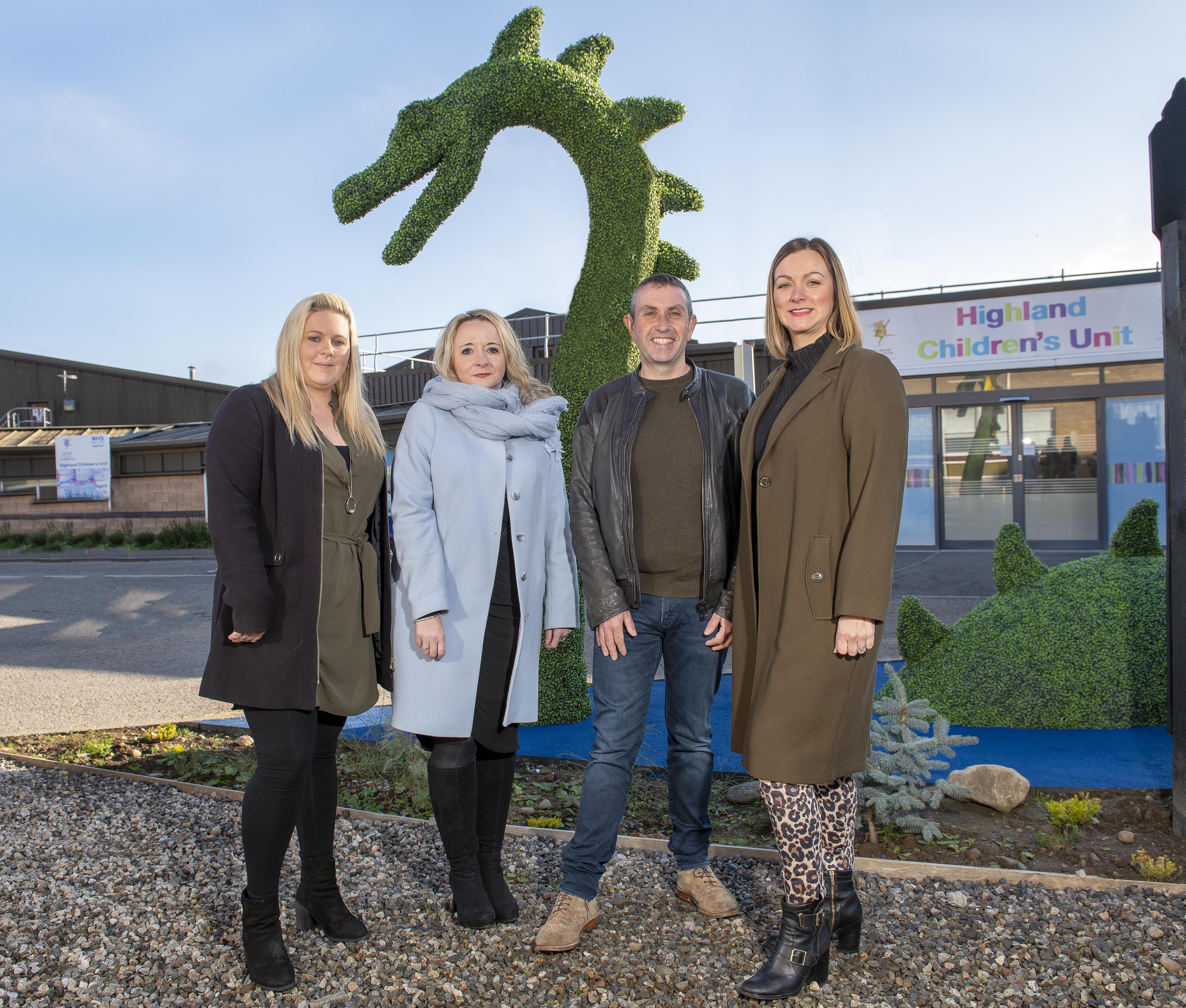 Jacqueline Brown of Munro & Noble, Chairwoman of the Highland Fundraising Board Mary Nimmo, Ronald and Debi Mackenzie of Cruise Loch Ness outside the Highland Children’s Unit.