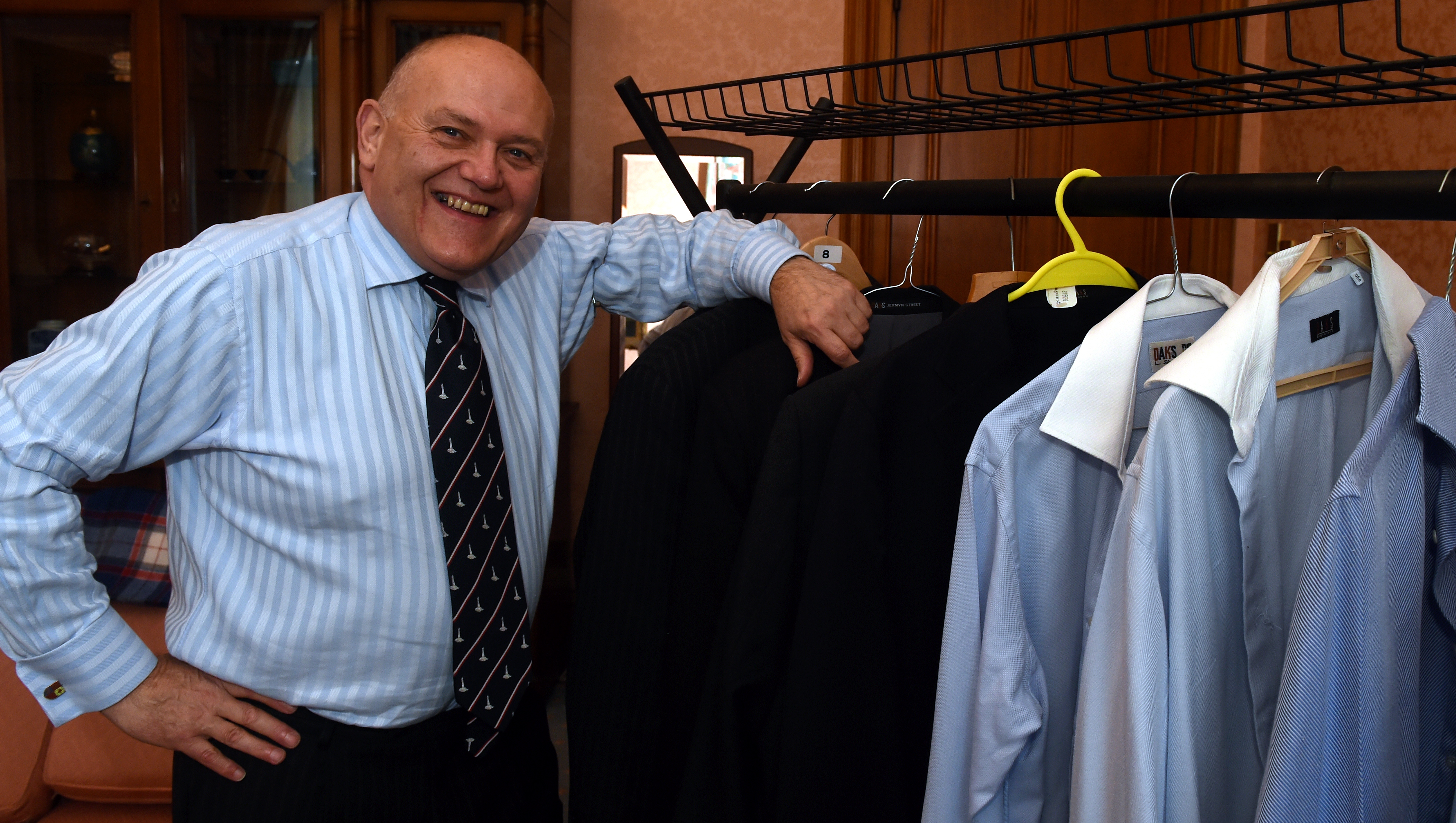 Lord Provost Barney Crockett shows his suits which he buys himself from Ebay and charity shops pictured at Town House, Aberdeen.