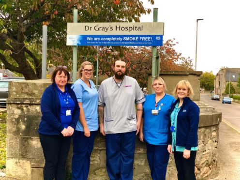 Fiona Kelly, learning and development administrator, auxiliary nurse Gemma Henderson, student nurse Tom Draycott, staff nurse Amanda Bremner and health records clerk, Pauline Stephen.