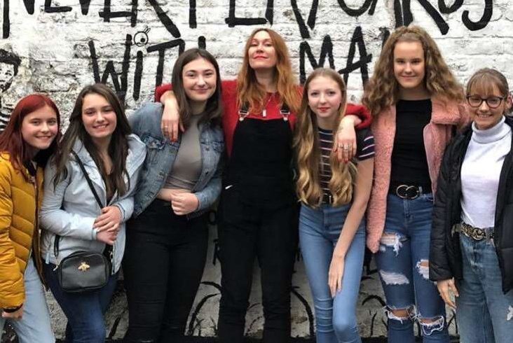 From left to right: Mearns Academy pupils Logan Forbes, Jessica Murdoch, Ellen Smith, radio DJ Mickey Beans, Niamh Harris, Aimee Macdonald and April Barham