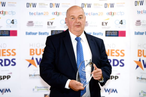 Highland Business Awards 2019.
Donald Mathieson from D&E Coaches with his award for Best Family Business.
Picture: James MacKenzie.