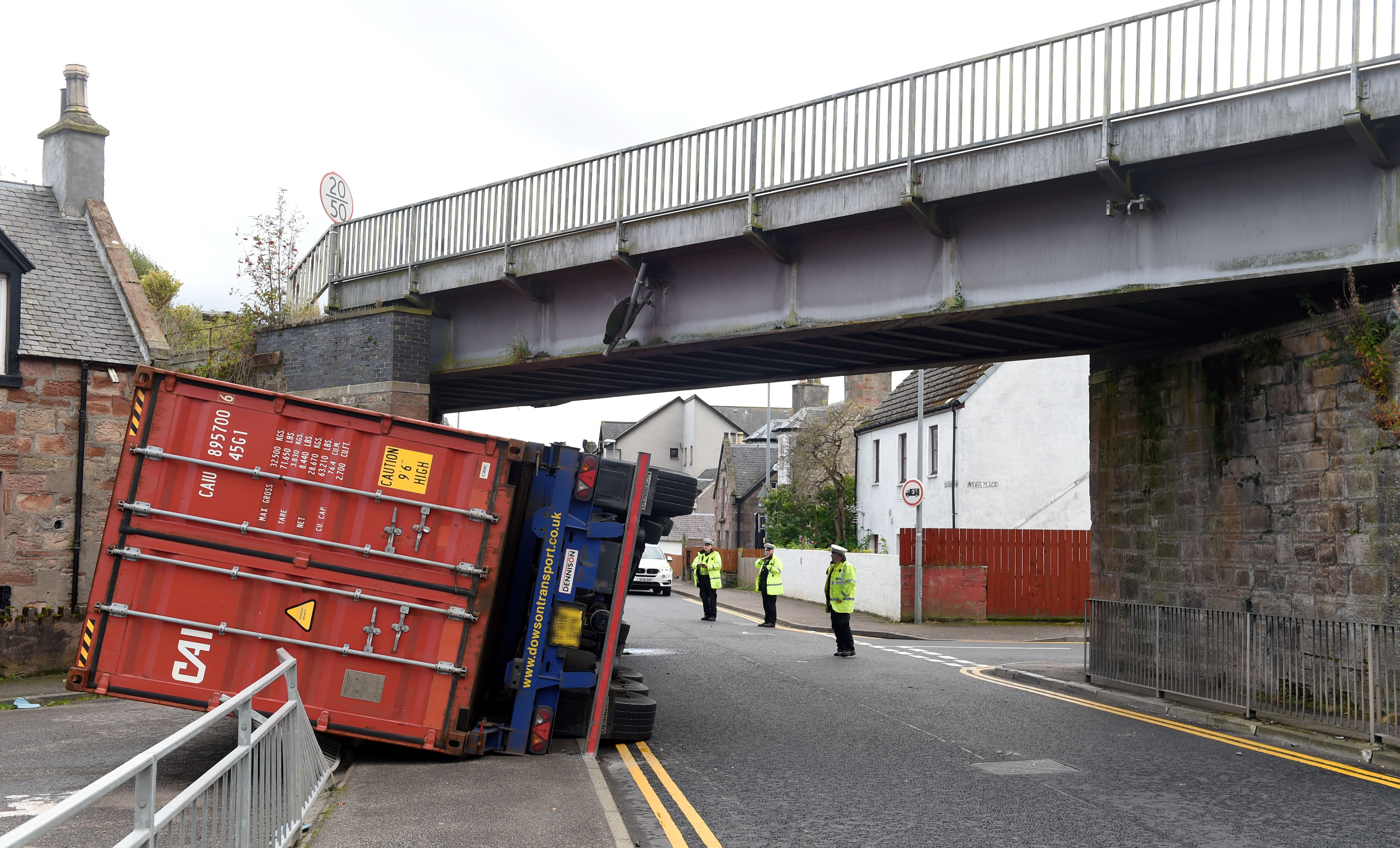 An overturned lorry on Thornbush Road, Inverness.