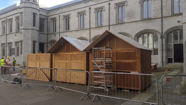 Stalls for the Christmas Market in the quad at Marischal College have already started to arrive.