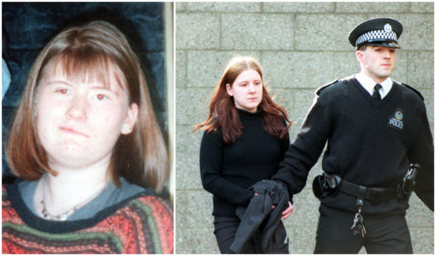 Melanie Sturton, left, while Pamela Gourlay is led out of the High Court in Aberdeen after being sentenced to 14 years in prison.