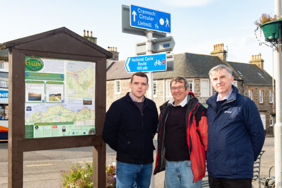 Moray MP Douglas Ross, Cullen Community Council member Stan Slater and Keith and Cullen councillor Donald Gatt.