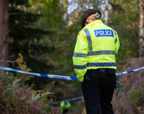 Police at the scene in Birkenhill Woods.