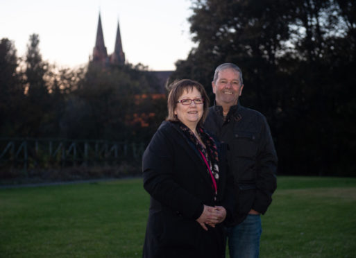 Buckie councillors Sonya Warren and Gordon Cowie in the former rose garden. Picture by Jason Hedges