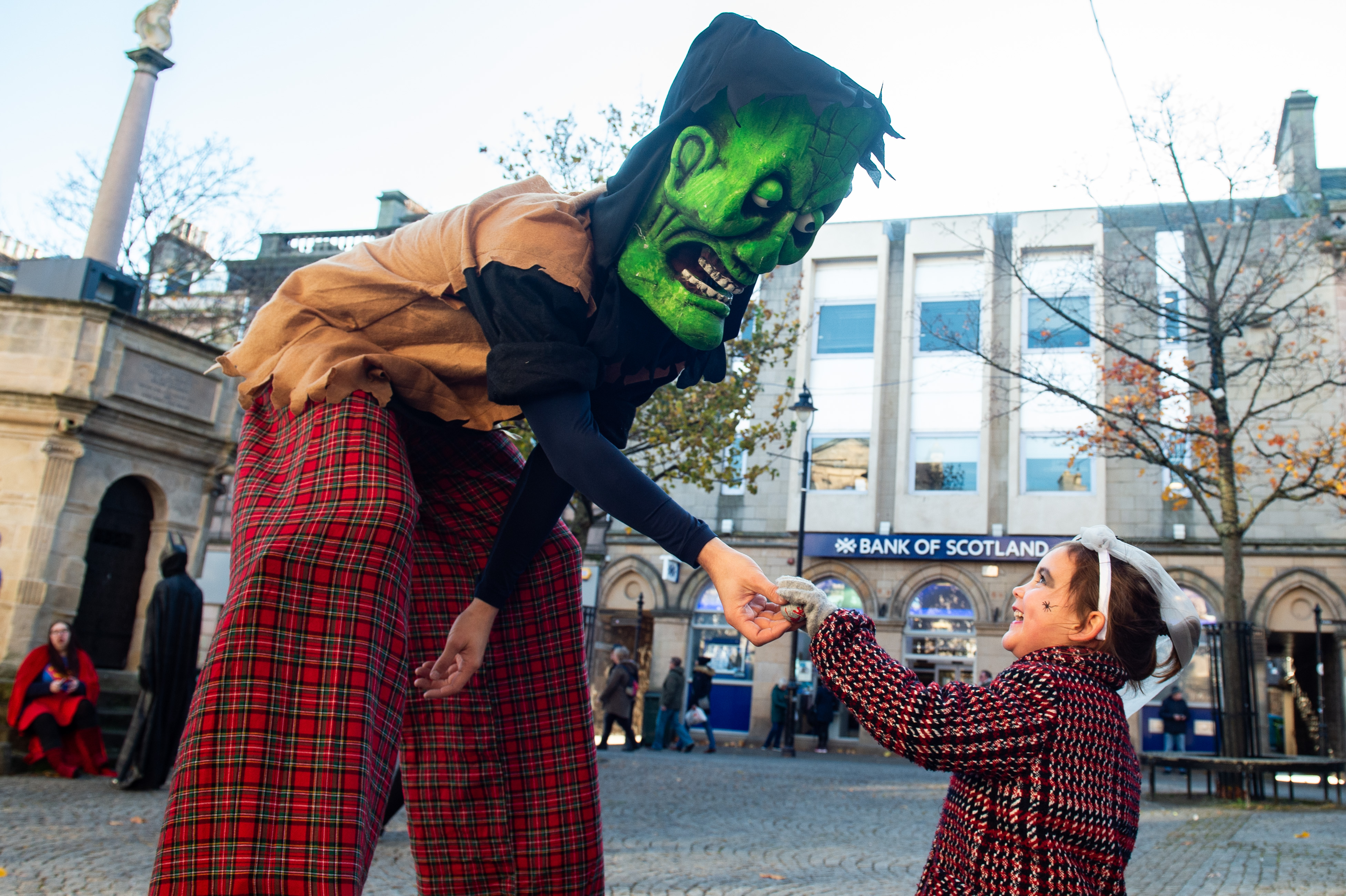 Frankenstein from Hop Scotch Magic in Drumnadrochit with Grace Fudge, 5, from Elgin. Picture by Jason Hedges.