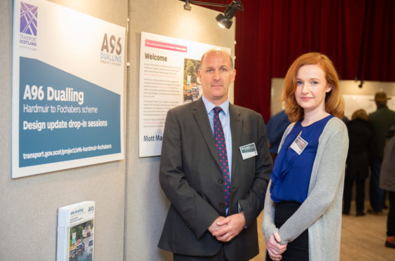 Pictures by JASON HEDGES    
Transport Scotland is unveiling updated designs to the proposed A96 dualcarriageway at a public exhibition at Forres Town Hall.
Picture: Contracts manager Mike Hodgson and Niamh Callaghan Project Manager for Transport Scotland Hardmuir to Fochabers.

Pictures by JASON HEDGES