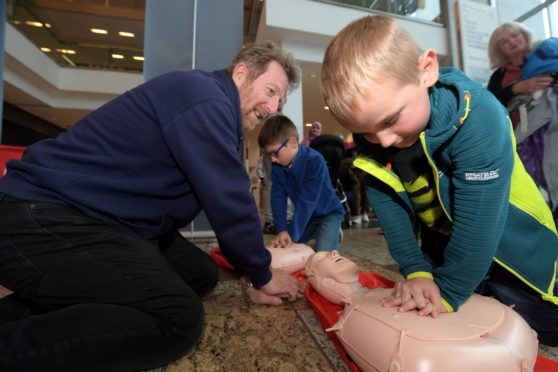 The emergency services were in Union Square showing people CPR techniques.