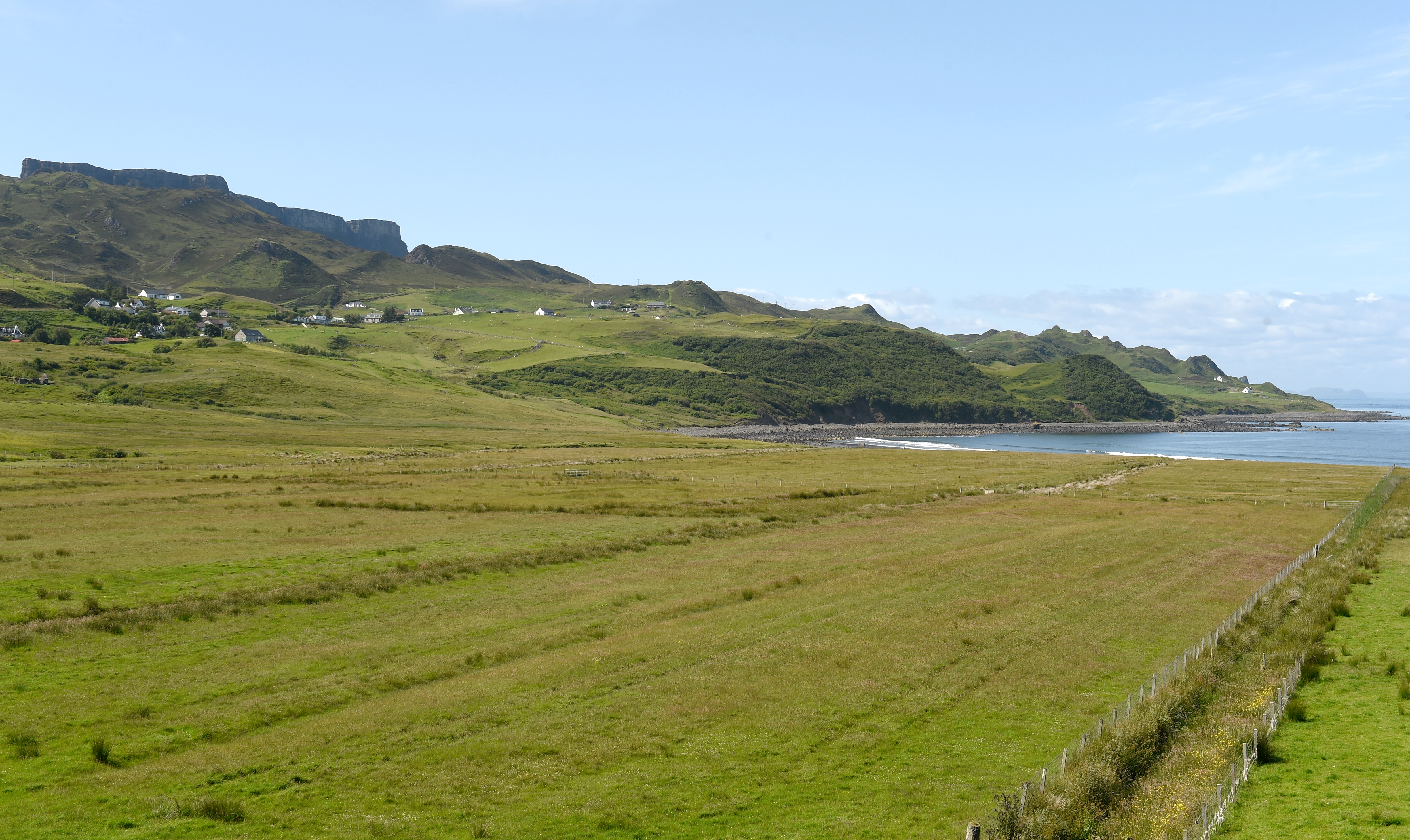 Glashvin and Digg in Staffin with the hills of the Quiraing behind.