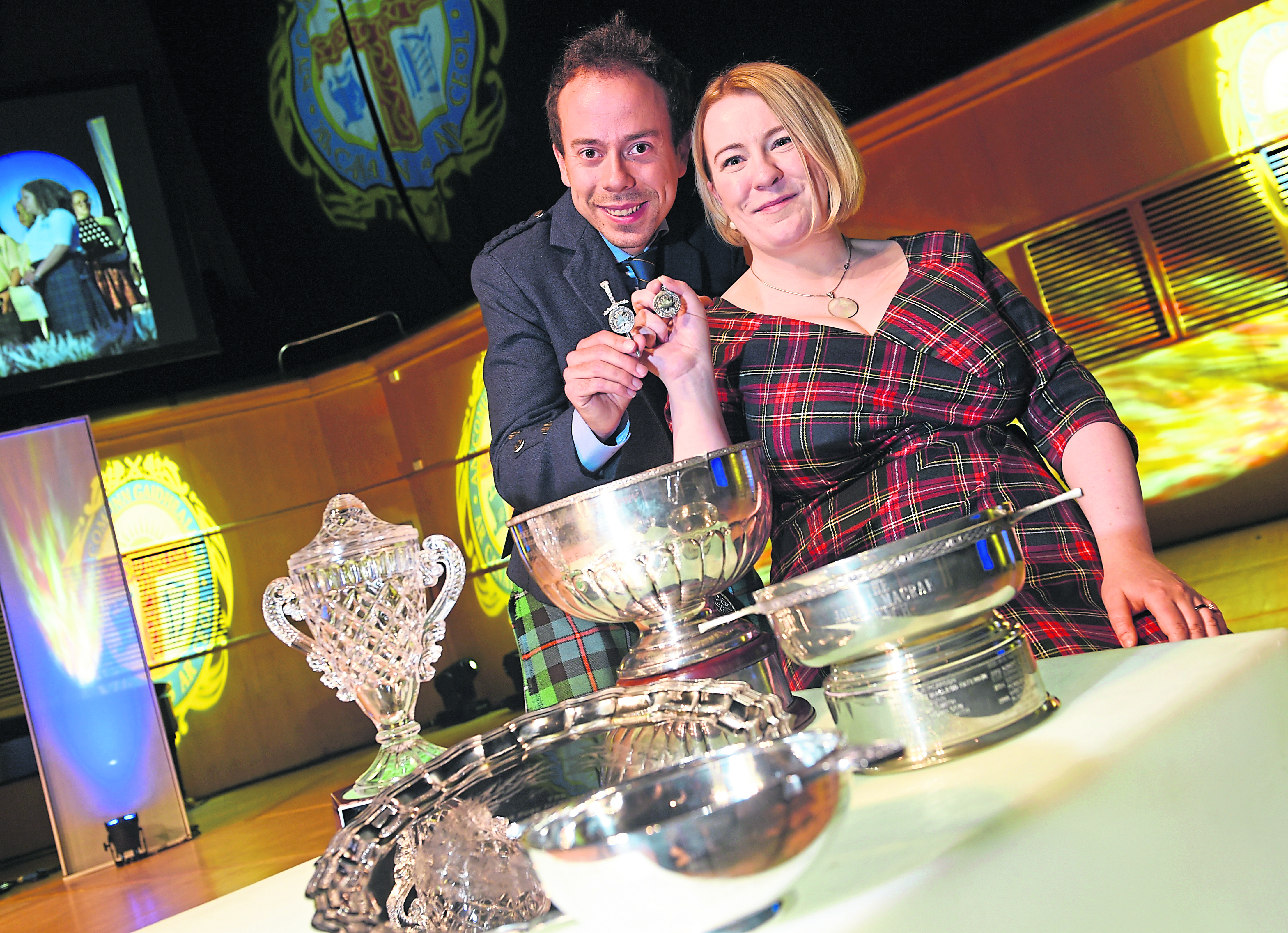 Silver Pendant winners,
Calum MacColl of Fort William and Julie-Anne MacFadyen of Oban with their awards in the Glasgow Royal Concert Hall. Picture by Sandy McCook