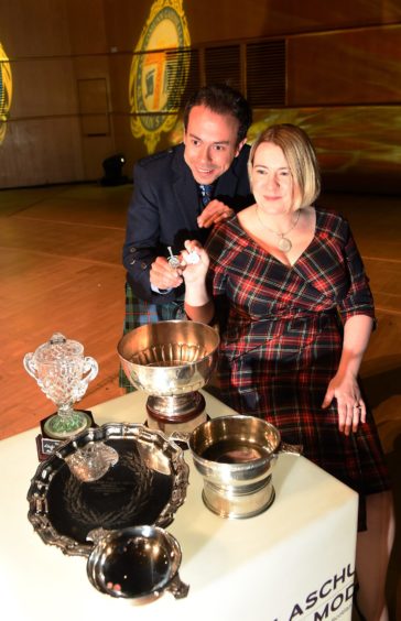 Silver Pendant winners,
Calum MacColl of Fort William and Julie-Anne MacFadyen of Oban photographed with their awards in the Glasgow Royal Concert Hall. Picture by Sandy McCook.