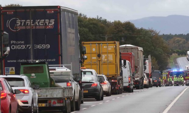 Traffic building on the A96 where the crash took place.