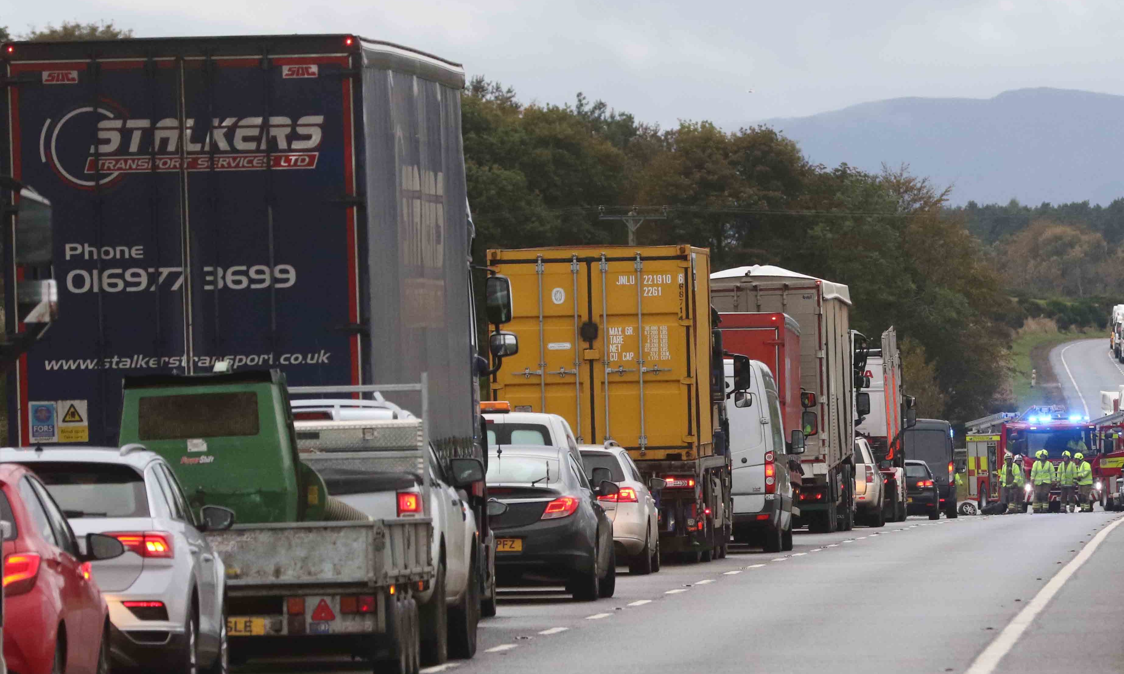 Traffic building on the A96 where the crash took place.